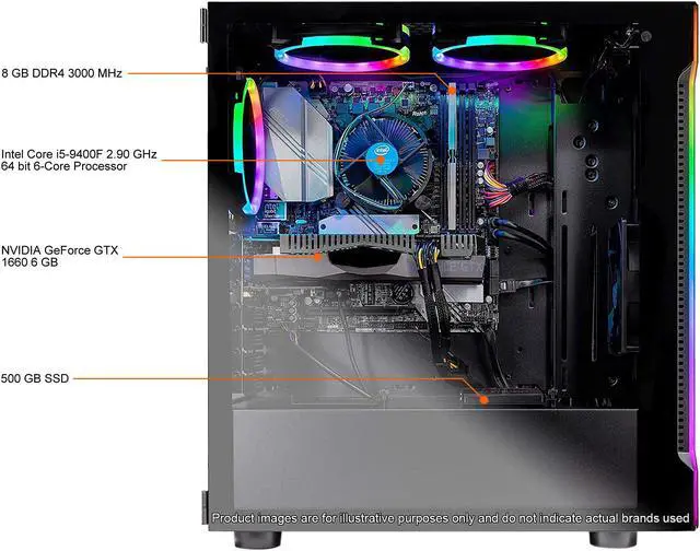 Alt view image 7 of 9 - Skytech Shadow Gaming Computer PC Desktop - Intel Core i5 9400F 2.90 GHz, GTX 1660 6 GB, 500 GB SSD, 8 GB DDR4 3000 MHz, RGB Fans, Windows 10 Home 64-bit, 802.11ac Wi-Fi
