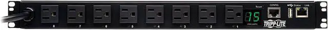 Alt view image 2 of 5 - Tripp Lite 1.4 kWatts Single-Phase Switched PDU, LX Platform Interface, 120V Outlets (8 x 5-15R), NEMA x 5-15P, 12.0 Feet Cord, 1U Rack, TAA (PDUMH15NET2LX)