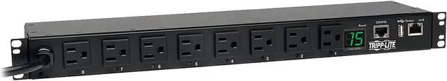 Main image of Tripp Lite 1.4 kWatts Single-Phase Switched PDU, LX Platform Interface, 120V Outlets (8 x 5-15R), NEMA x 5-15P, 12.0 Feet Cord, 1U Rack, TAA (PDUMH15NET2LX)