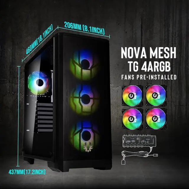 Alt view image 2 of 7 - BitFenix Nova Mesh TG Black Case ARGB Edition BFC-NVM-300-KKGSK-4A EATX/ATX/Micro ATX/Mini ITX Tempered Glass/AURA SYNC