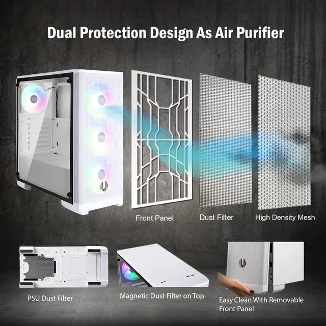 Alt view image 3 of 7 - BitFenix Nova Mesh TG White Case ARGB Edition BFC-NVM-300-WWGKW-4A EATX/ATX/Micro ATX/Mini ITX Tempered Glass/AURA SYNC