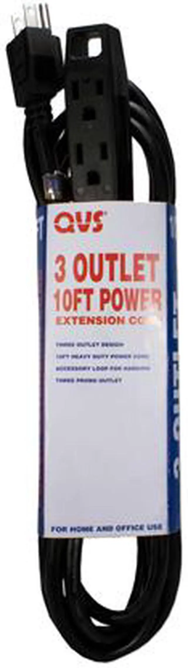 Alt view image 2 of 2 - QVS PC3PX-10-2PK 2Pk 3Out 3 Prong 10Ft Power Extension Cord