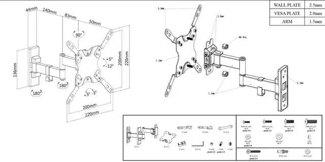 Alt view image 7 of 9 - Manhattan Articulating TV Wall Mount for Flat-Panel TVs 13-43 Inch, VESA Compatible, Tilt & Swivel, Easy Install, Secure & Versatile for Home or Office - 461405