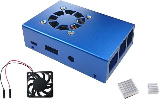 Main image of Micro Connectors Aluminum Raspberry Pi 3 Model B B+ Case with Fan and Heatsinks - Blue (RAS-PCS04-BL)