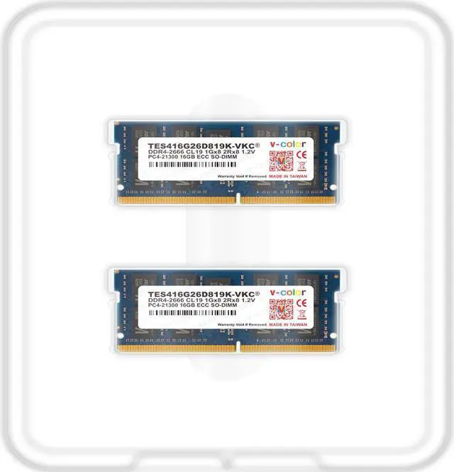 Alt view image 3 of 4 - V-COLOR 32GB (2 x 16GB) ECC SO-DIMM DDR4 2666MHz (PC4-21300) for NAS Micro Server/Workstations 2Rx8 CL19 1.2V (TES416G26D819K-VKC)