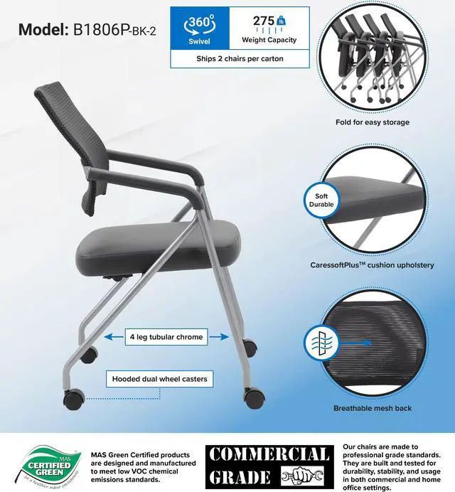 Alt view image 6 of 6 - Boss Office Products Boss Black Mesh Training Chair B1806P-BK-2
