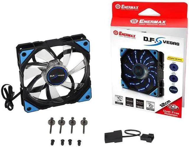Alt view image 6 of 7 - Enermax D.F. VEGAS Blue LED Light 120mm Fan Dust Free Rotation Technology High Technology PWM Speed Control, Black, UCDFV12P-BL