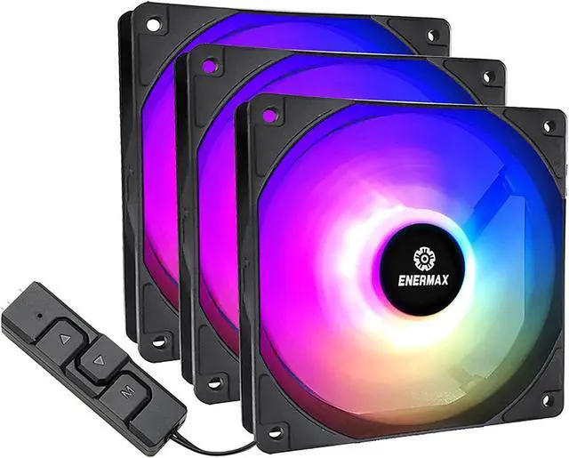Main image of Enermax HF120 RGB PWM 120mm Case Fan, Addressable RGB Sync Via Motherboard/Control Box, 3 Fan Pack- Black