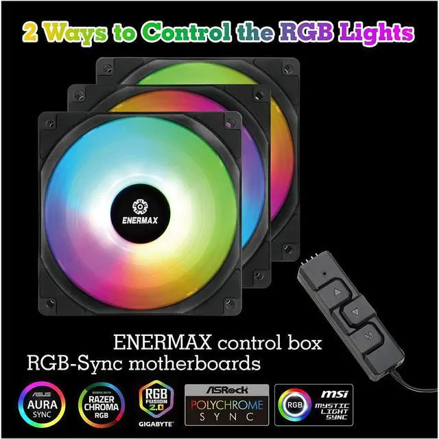 Alt view image 7 of 7 - Enermax HF120 RGB PWM 120mm Case Fan, Addressable RGB Sync Via Motherboard/Control Box, 3 Fan Pack- Black