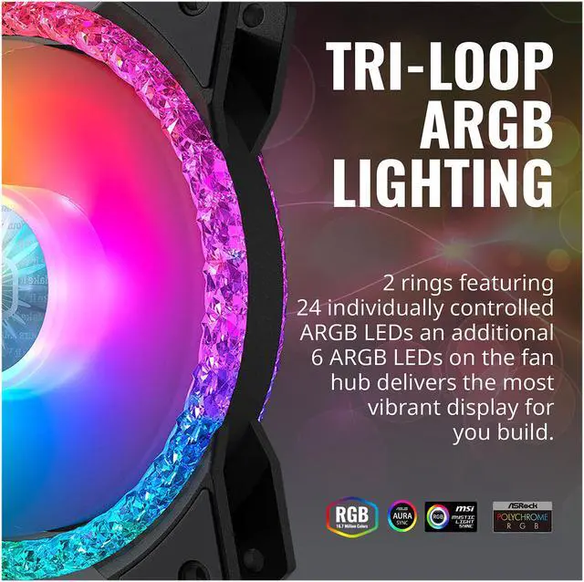 Alt view image 7 of 12 - Cooler Master MasterFan MF120 Prismatic Addressable RGB 120mm Fan with Radiant Crystalline Lighting Effect - Crystallized Loop with Tri-Loop ARGB Lighting, 24+6 Individually controlled ARGB LEDs