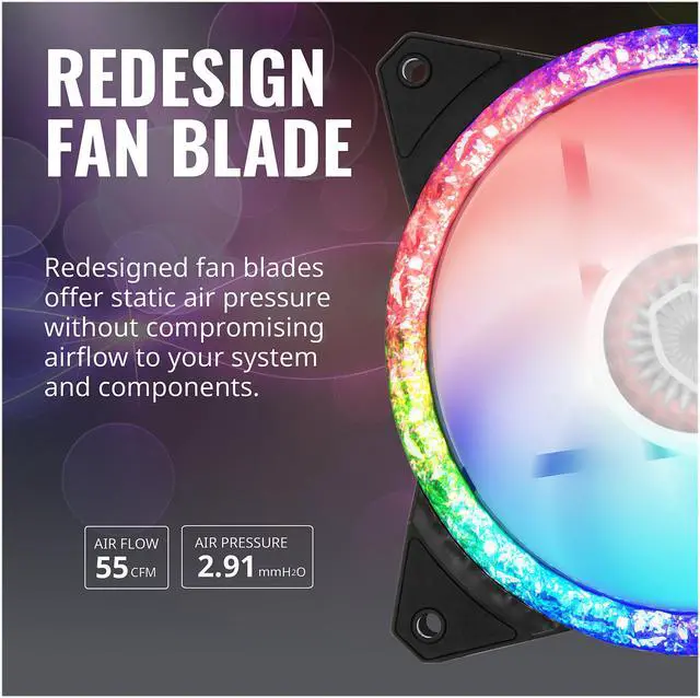 Alt view image 9 of 12 - Cooler Master MasterFan MF120 Prismatic Addressable RGB 120mm Fan with Radiant Crystalline Lighting Effect - Crystallized Loop with Tri-Loop ARGB Lighting, 24+6 Individually controlled ARGB LEDs