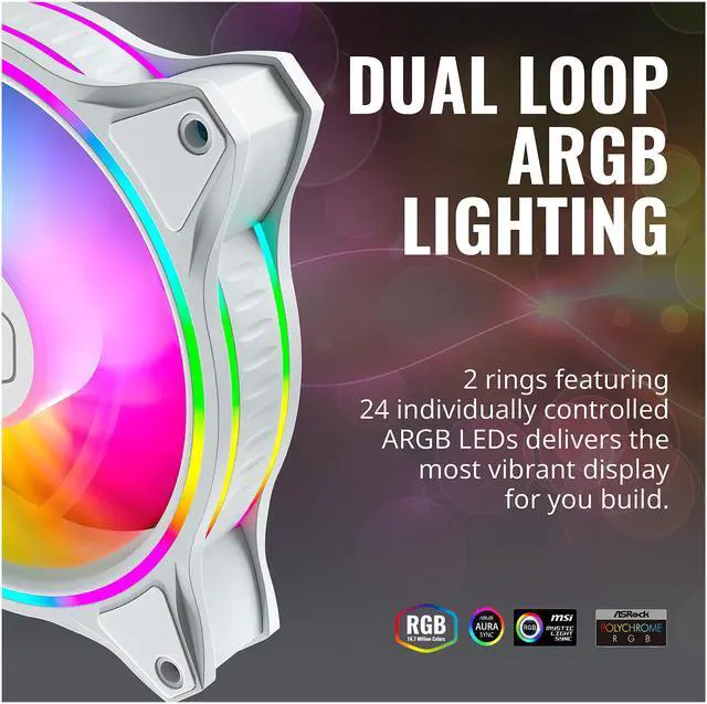 Alt view image 6 of 11 - Cooler Master MasterFan MF120 Halo (White Edition, 3 in 1 with ARGB LED Controller) - Duo-Ring Addressable RGB Lighting 120mm PWM Fan with 24 Independently-Controlled LEDS