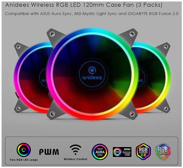 AI Aureola V2 120mm 3pcs RGB PWM Fan Compatible with ASUS Aura SYNC / Mystic / GIGABYTE MB with 3pins RGB Header, for Case Fan, Cooler Fan, with