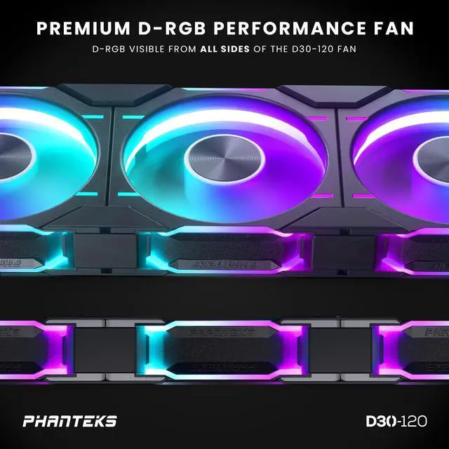Alt view image 5 of 10 - Phanteks D30-120 DRGB PWM FAN, Premium D-RGB Performance Fan, ARGB/DRGB lighting, Daisy-chain Fan Linking system, Black