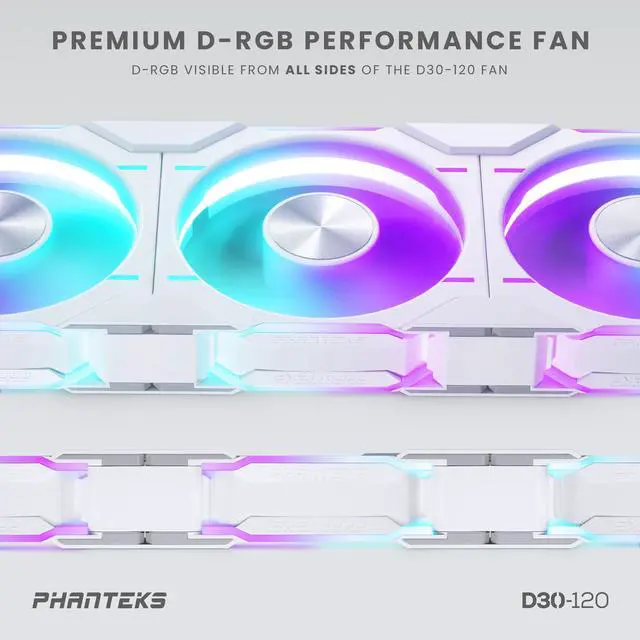 Alt view image 5 of 10 - Phanteks D30-120 DRGB PWM FAN, Premium D-RGB Performance Fan, ARGB/DRGB lighting, Daisy-chain Fan Linking system, White