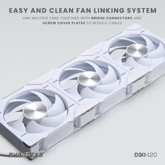 Alt view image 6 of 10 - Phanteks D30-120 DRGB PWM FAN, Premium D-RGB Performance Fan, ARGB/DRGB lighting, Daisy-chain Fan Linking system, White