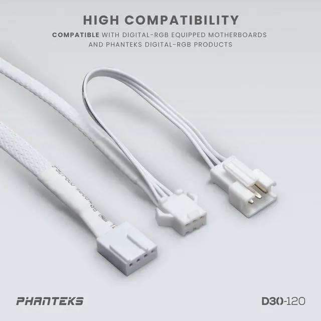 Alt view image 8 of 10 - Phanteks D30-120 DRGB PWM FAN, Premium D-RGB Performance Fan, ARGB/DRGB lighting, Daisy-chain Fan Linking system, White