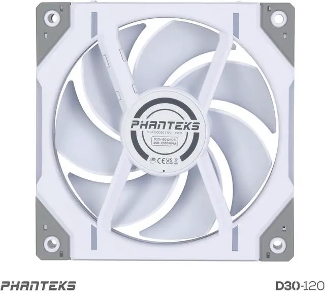 Alt view image 10 of 10 - Phanteks D30-120 DRGB PWM FAN, Premium D-RGB Performance Fan, ARGB/DRGB lighting, Daisy-chain Fan Linking system, White