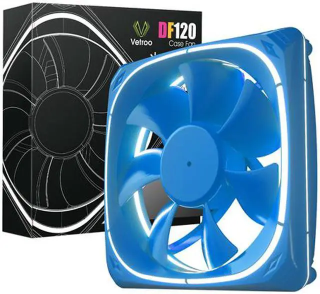 Alt view image 6 of 6 - Vetroo DF120 120mm Case Fan White LED Lighting PC Cooling Fan w/ Blue Fan Frame for Radiator / CPU Cooler / Computer Case