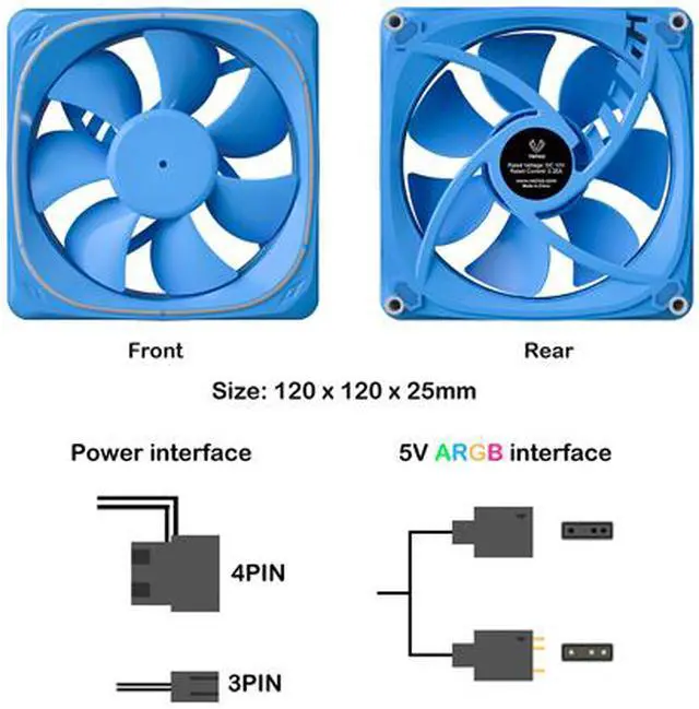 Alt view image 4 of 6 - Vetroo DF120 120mm Case Fan White LED Lighting PC Cooling Fan w/ Blue Fan Frame for Radiator / CPU Cooler / Computer Case