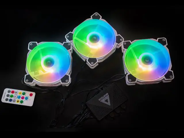 Alt view image 5 of 6 - Montech Z3 PRO Addressable RGB 120mm Fan, 3 in 1 with Lighting Controller, PWM Control for Computer Case, ARGB Remote Controller, Programmable Lighting Effects, White Fan Frame
