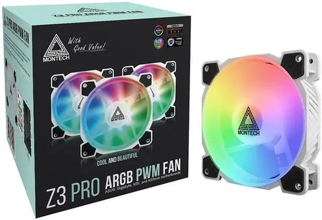 Alt view image 6 of 6 - Montech Z3 PRO Addressable RGB 120mm Fan, 3 in 1 with Lighting Controller, PWM Control for Computer Case, ARGB Remote Controller, Programmable Lighting Effects, White Fan Frame