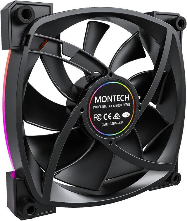 Alt view image 4 of 6 - Montech AX 140 ARGB Standard Fan 1600PWM, High-End Durability, Silent Performance, and Stunning ARGB Design (140mm, Black)