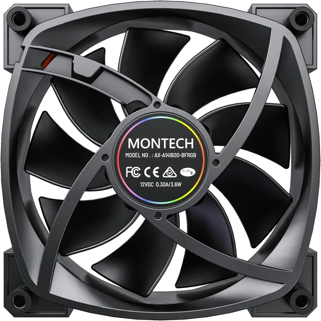 Alt view image 5 of 6 - Montech AX 140 ARGB Standard Fan 1600PWM, High-End Durability, Silent Performance, and Stunning ARGB Design (140mm, Black)