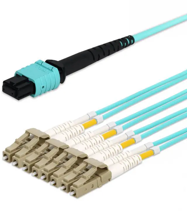 Main image of AddOn 7m MPO/UPC to 4xLC/UPC Duplex Magenta OM4 OFNR Riser-Rated 8-Strand Fiber Fanout Cable