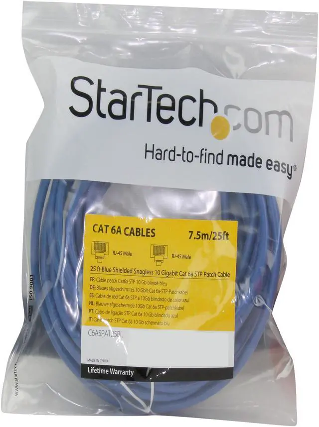 Alt view image 3 of 3 - StarTech.com 25 ft Cat6a Patch Cable - Shielded (STP) - Blue - 10Gb Snagless Cat 6a Ethernet Patch Cable