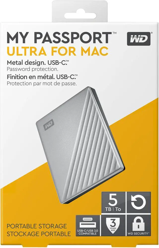 Alt view image 6 of 6 - WD 5TB Silver My Passport Ultra Portable Storage External Hard Drive USB-C for Mac (WDBPMV0050BSL-WESN)