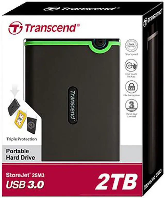 Alt view image 4 of 4 - Transcend 2TB StoreJet 25M3 Military-grade Shock Resistance Portable External Hard Drive USB 3.0 Model TS2TSJ25M3 Iron Gray
