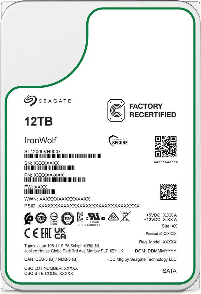 Alt view image 3 of 3 - Seagate IronWolf NAS 12TB 7200RPM 256MB Cache SATA 6.0Gb/s 3.5-Inch Internal NAS Hard Drive (ST12000VN0007)