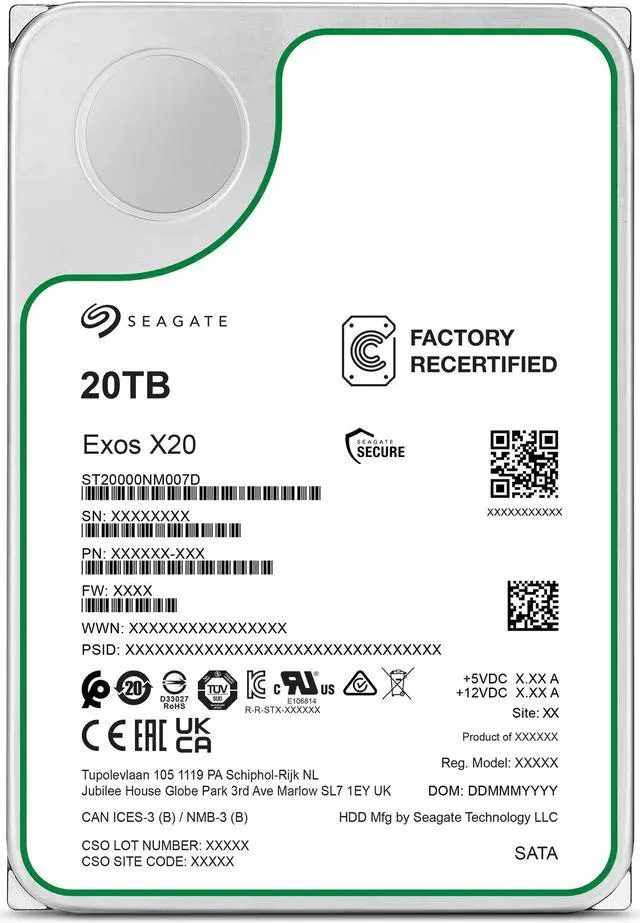 Alt view image 4 of 5 - Seagate Exos X20 ST20000NM007D 20TB 7200 RPM 256MB Cache SATA 6.0Gb/s 3.5" Internal Hard Drive