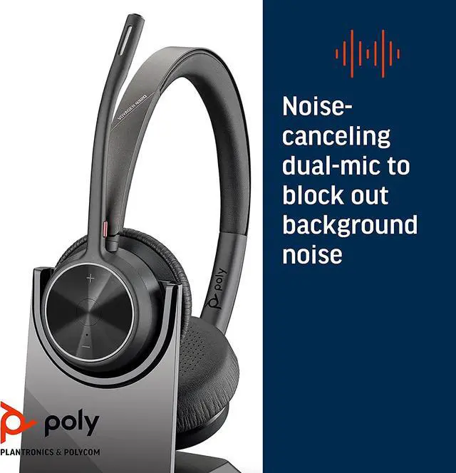 Alt view image 4 of 6 - Poly - Voyager 4320 UC Wireless Headset + Charge Stand (Plantronics) - Headphones with Boom Mic - Connect to PC/Mac via USB-A Bluetooth Adapter, Cell Phone via Bluetooth - Works with Teams, Zoom &More