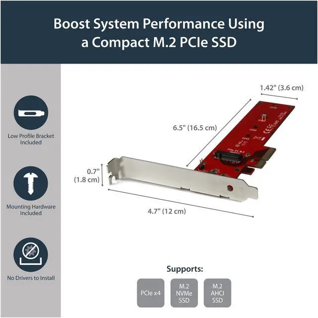 Alt view image 4 of 4 - StarTech.com PEX4M2E1 M.2 Adapter - x4 PCIe 3.0 NVMe - Low Profile and Full Profile - SSD PCIE M.2 Adapter - M2 SSD - PCI Express SSD