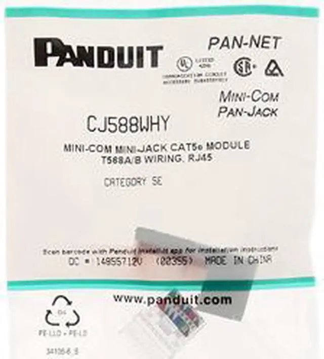 Alt view image 4 of 4 - Panduit CJ588WHY Mini-Com Mini-Jack Tx5E - Modular Insert - White - 1 Port