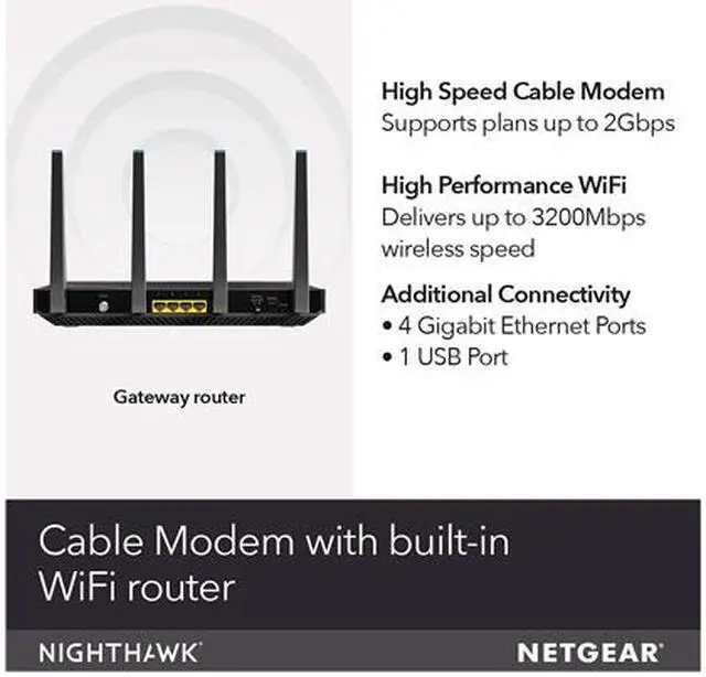 Alt view image 2 of 5 - NETGEAR Nighthawk X4S AC3200 Wi-Fi DOCSIS 3.1 Cable Modem Router (C7800)