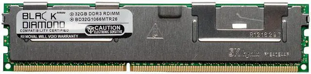 Main image of Black Diamond Memory 32GB ECC Registered DDR3 1066 (PC3 8500) Server Memory Model BD32G1066MTR26