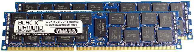 Main image of Black Diamond Memory 32GB (2 x 16GB) ECC Registered DDR3 1866 (PC3 14900) Server Memory Model BD16GX21866MTR26