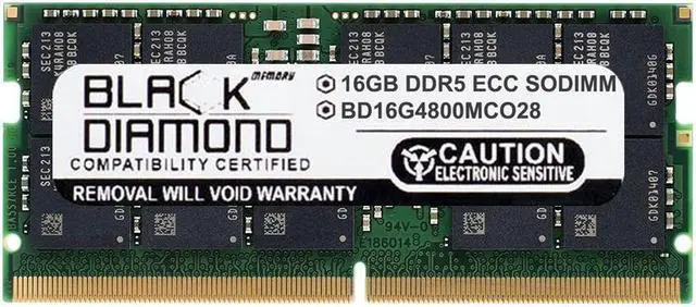 Main image of Black Diamond 16GB DDR5 4800 ECC SODIMM Memory  BD16G4800MCO28