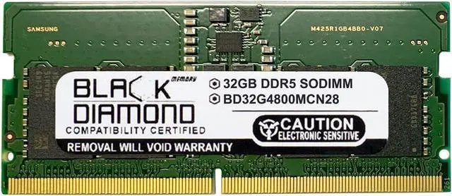 Main image of Black Diamond 32GB (2Rx8) DDR5 4800 SODIMM Memory BD32G4800MCN28