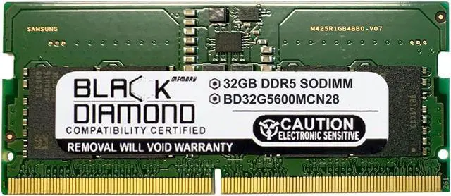 Main image of Black Diamond 32GB (2Rx8) DDR5 5600 SODIMM Memory BD32G5600MCN28