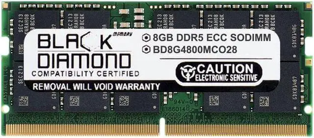 Main image of Black Diamond 8GB DDR5 4800 ECC SODIMM Memory  BD8G4800MCO28
