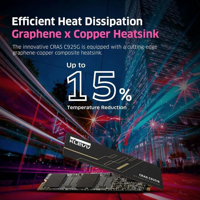Alt view image 3 of 8 - KLEVV CRAS C925G 1TB M.2 2280 NVMe PCIe Gen4x4 Internal Gaming SSD with Graphene Heatsink, Compatible with PS5, up to 7400MB/s (K01TBM2SP0-25G)