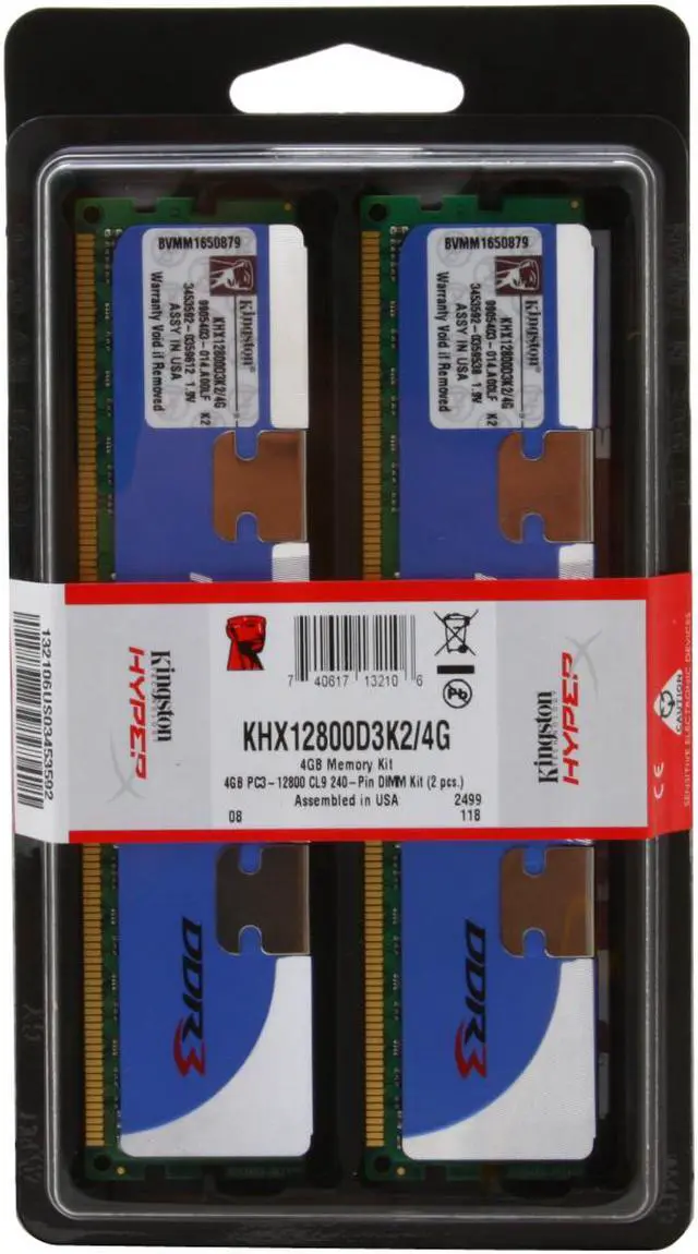 Alt view image 2 of 2 - HyperX 4GB (2 x 2GB) DDR3 1600 (PC3 12800) Dual Channel Kit Desktop Memory Model KHX12800D3K2/4G
