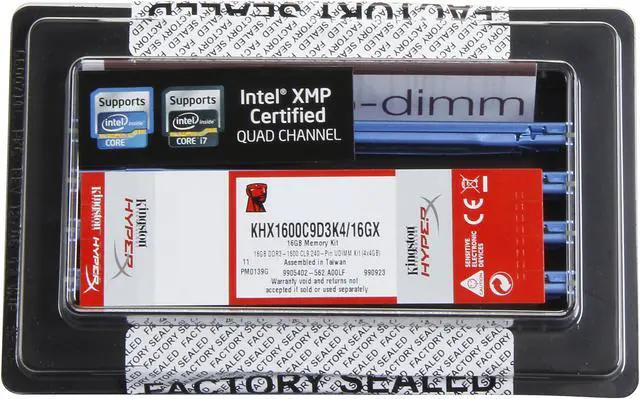 Alt view image 3 of 3 - HyperX 16GB (4 x 4GB) DDR3 1600 (PC3 12800) Desktop Memory Model KHX1600C9D3K4/16GX