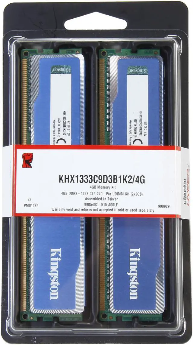 Alt view image 3 of 3 - HyperX Blu 4GB (2 x 2GB) DDR3 1333 Desktop Memory Model KHX1333C9D3B1K2/4G