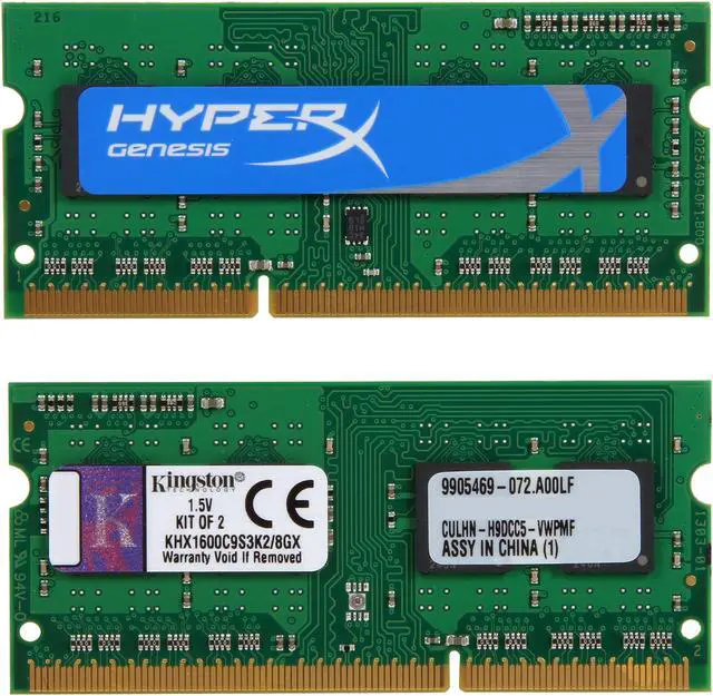 Alt view image 2 of 3 - HyperX 8GB (2 x 4GB) 204-Pin DDR3 SO-DIMM DDR3 1600 (PC3 12800) Laptop Memory Model KHX1600C9S3K2/8GX