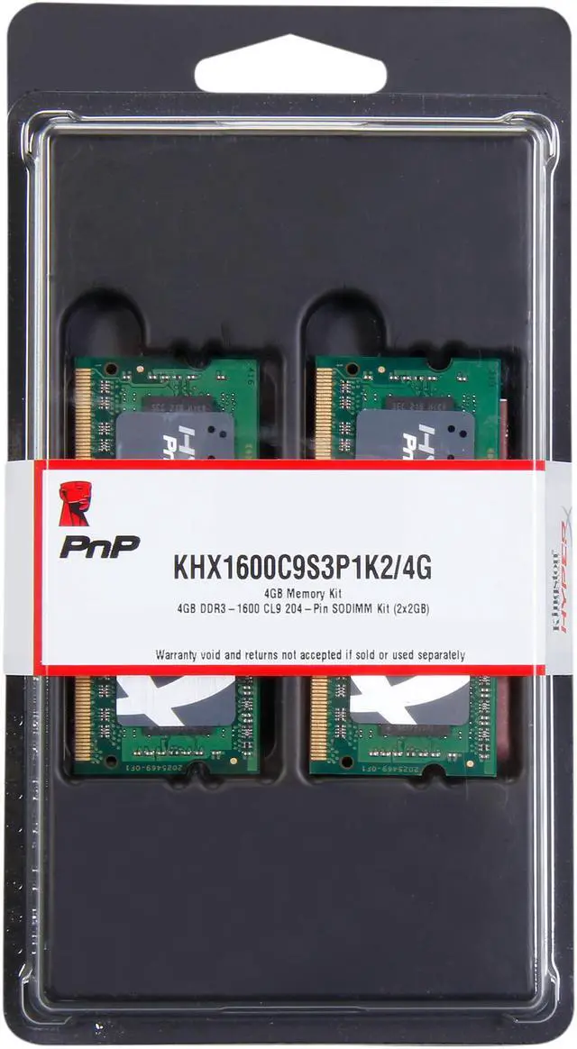 Alt view image 4 of 4 - HyperX 4GB (2 x 2GB) 204-Pin DDR3 SO-DIMM DDR3 1600 HyperX Plug n Play Laptop Memory Model KHX1600C9S3P1K2/4G